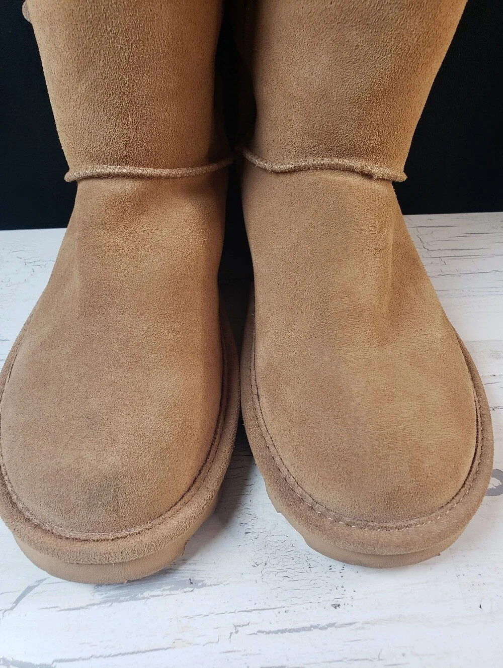 BearPaw 'Boshie' Tall Cow Suede & Knit Boots style 3017W in Tan - Women's size 9
